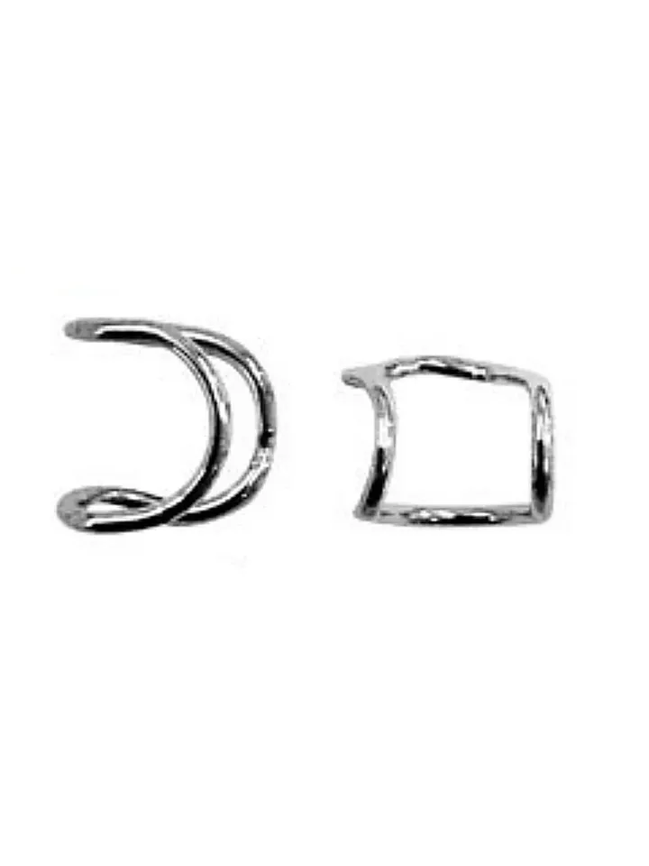 Dainty Double Band Silver Ear Cuff Earrings, No Piercing Ear Wrap, Geometric Parallel Lines Cartilage Simple Silver Earrings, Ear Party