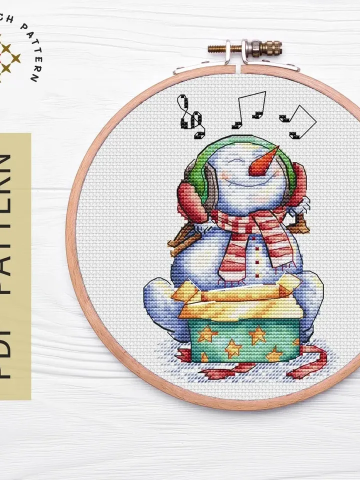 Snowman Cross Stitch Pattern, Funny Christmas, Winter Cozy Counted Cross Stitch, Cute Funny Snowman Embroidery