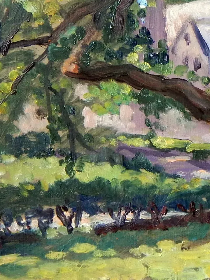 Bryn Mawr Landscape Painting - Old Tree at Rhoads/Bryn Mawr College- 9x16 Oil on Panel, Plein Air Impressionist Fine Art, Signed Original