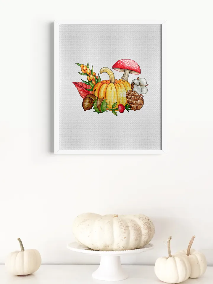 Mushroom Cross Stitch Pattern, Pumpkin Cross Stitch, Nature Counted Cross Stitch Pattern, Forest Cross Stitch PDF Instant Download