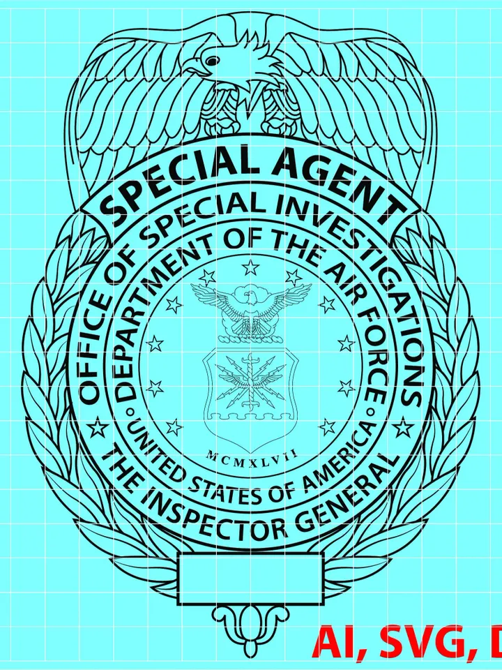 United States Department of The Air Force Special Agent Badge, Logo, Seal, Custom, Ai, Vector, SVG, DXF, PNG, Digital