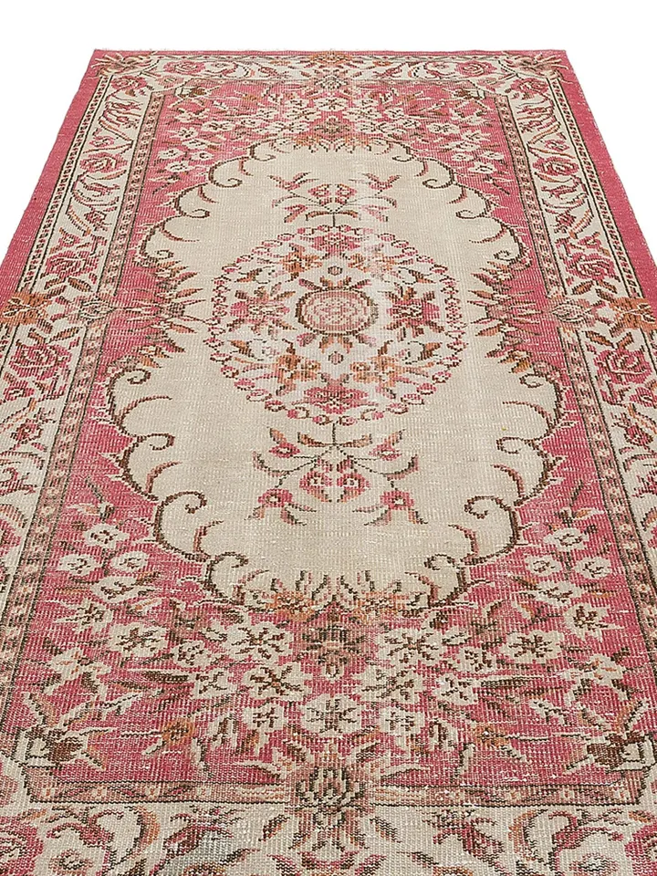 Rose Oushak: Handwoven Pink Turkish Rug for Bohemian Home Decor - 5.1 x 8.3 ft