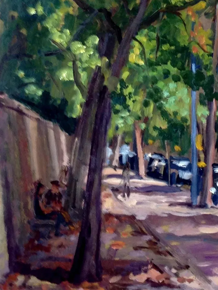 Large Original New York Cityscape Painting - Along Central Park/Fifth Avenue/NYC - 16x20 Oil on Panel, Plein Air Impressionist Landscape