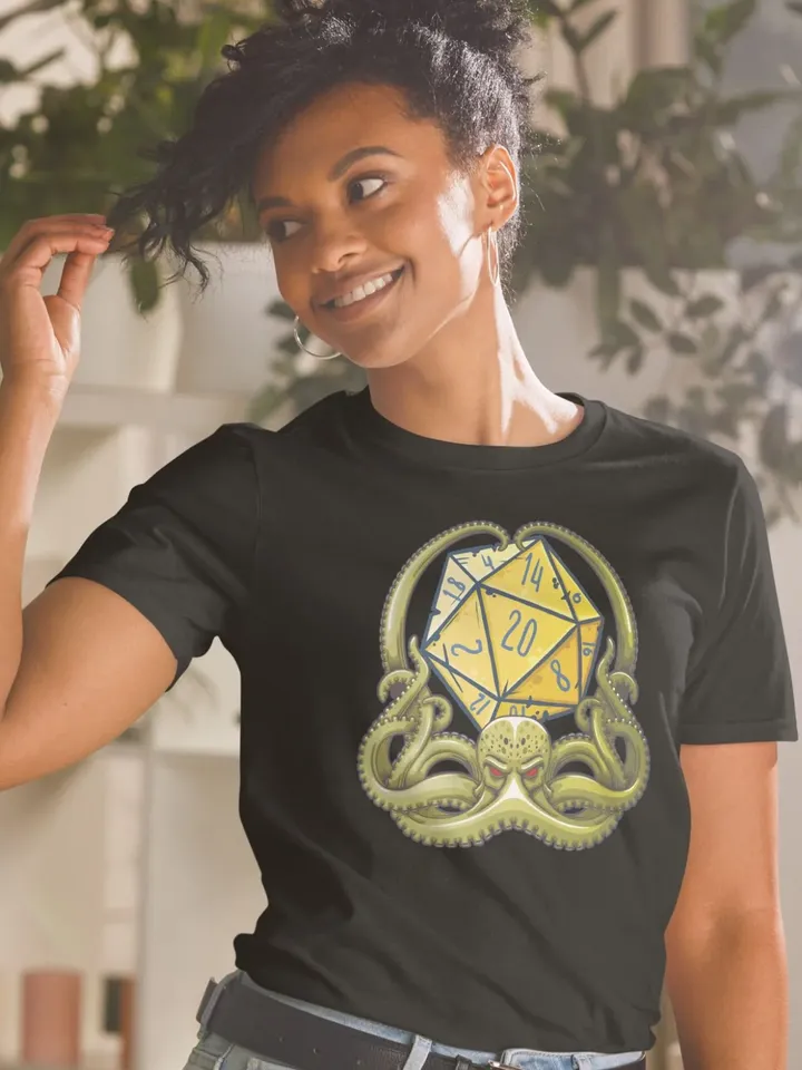Cthulhu D20 T-Shirt (Unisex) | DnD T-shirt, Dungeons & Dragons, Monster Graphic Tee, Tabletop Roleplaying Game T, Lovecraft Polyhedral Idol