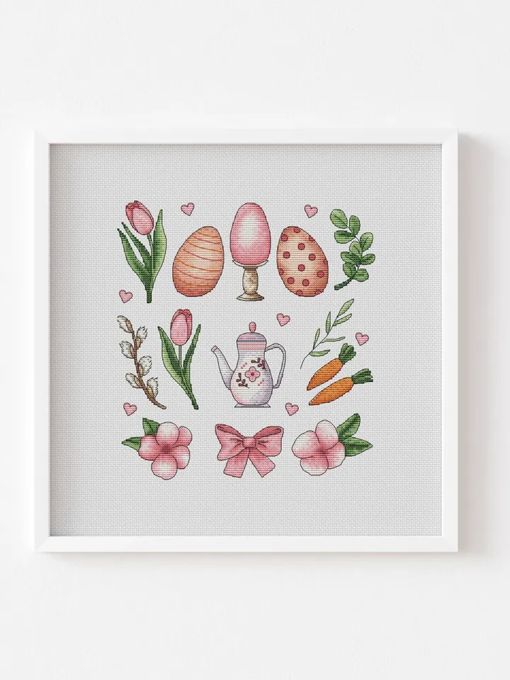 Easter  Sampler Cross Stitch Pattern PDF, Easter Flowers Eggs Cross Stitch Pattern, Easter Eggs Cross Stitch Pattern, Spring Cross Stitch