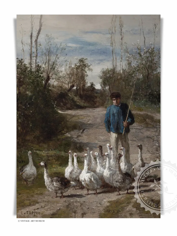 Cattle Wall Art Set of 2 Vintage Prints, Farm Animals Printable Home Decor, Geese Sheep Oil Painting, Downloadable | 42