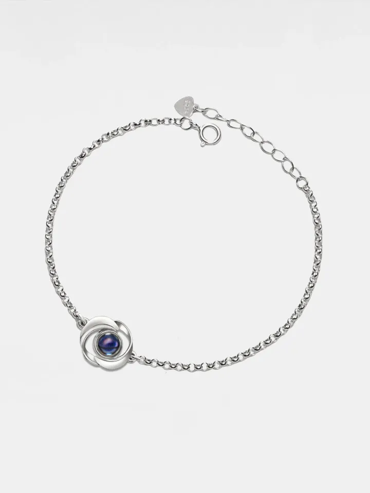 PERIMADE Rose Flower Projection Bracelet • Personalized Picture Inside Bracelet • Sterling Silver Keepsake Jewelry • Trendy Best Friend Gift