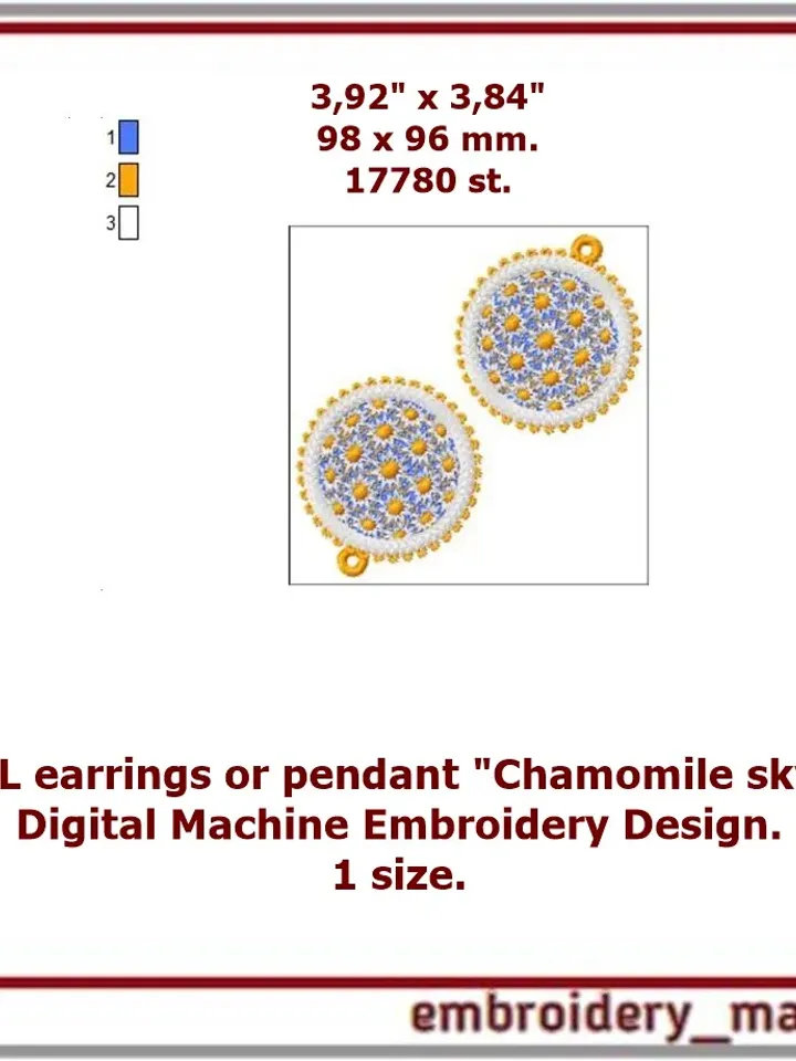 Embroidery design FSL earrings or pendant Chamomile sky