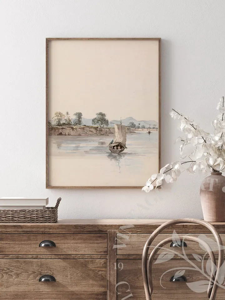 Muted Coastal Wall Art Vintage Print, Sailboat Watercolor Painting Downloadable, PRINTABLE Decor | 68