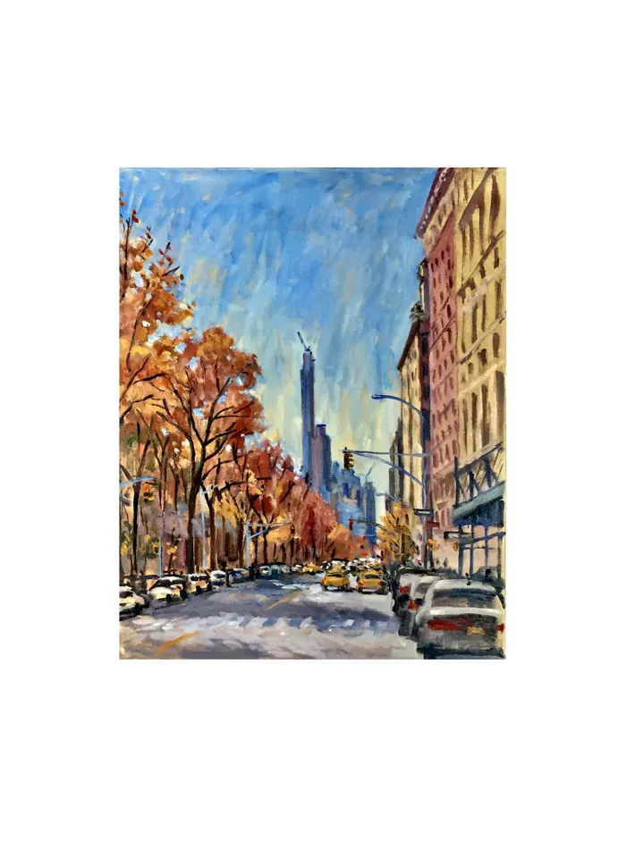 Original Upper West Side New York Landscape Painting - Central Park West/NYC - 16x20 Oil on Canvas, Signed Impressionist Cityscape