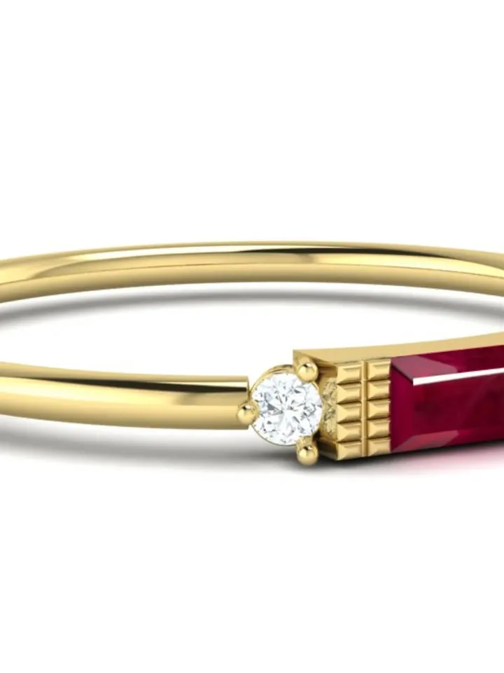 BAGUETTE RUBY RING | Red Gemstone Ring | Ruby Wedding Ring | Minimalist Ruby Gold Ring | Handmade Gemstone Gold Ring | Gift For Engagement