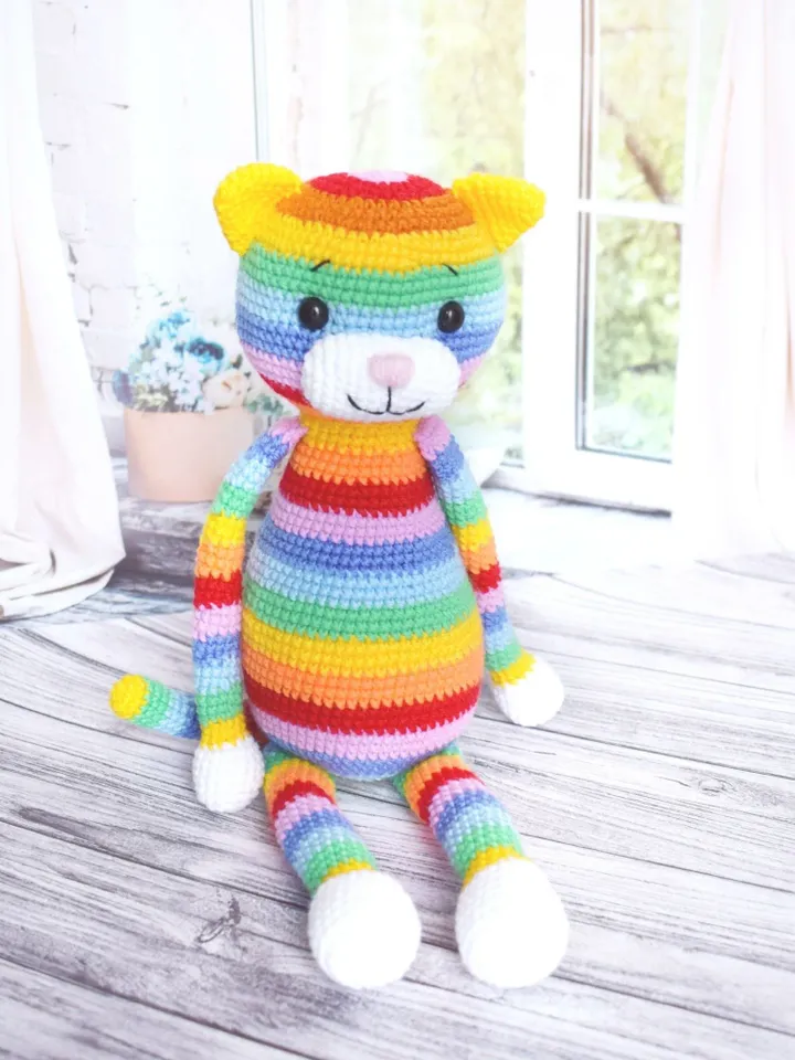Rainbow cat TO ORDER Cute knitted kitten Funy animal Amigurumi Gift for children Moms favorite cat