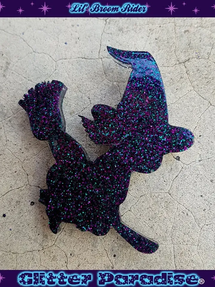 Lil Broom Rider - Pin - Magic - Wicca - Witchcraft - Salem - Witchcraft - Neo-paganism - Magic - Witch Broom - Witchery - Glitter Paradise®
