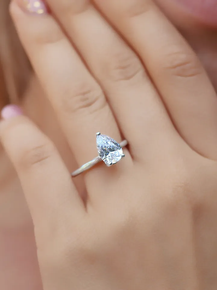 PEAR MOISSANITE RING | Pear Shaped Platinum Moissanite Diamond Ring Band | Engagement Ring Gift | Custom Wedding 2 Carat Diamond Ring