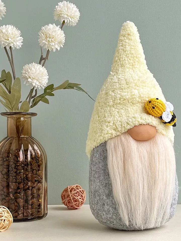 Spring gnome decor with bumble bee