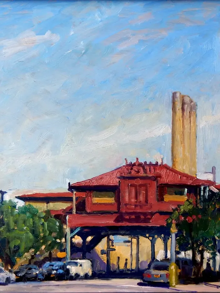 Original New York Cityscape Painting -215th Street Station/NYC- 14x18 Oil On Panel, Impressionist Plein Air Fine Art, Signed Landscape