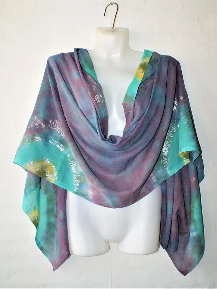 Gray blue cotton scarf Large hand dyed shawl Mother's day gift Tie dye scarf
