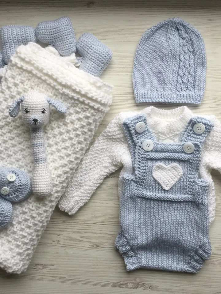 Knitting outfit for baby boy. Newborn boy clothing set. Take home outfit for boy. Baby shower outfit for baby boy. Baptism gift for boy.
