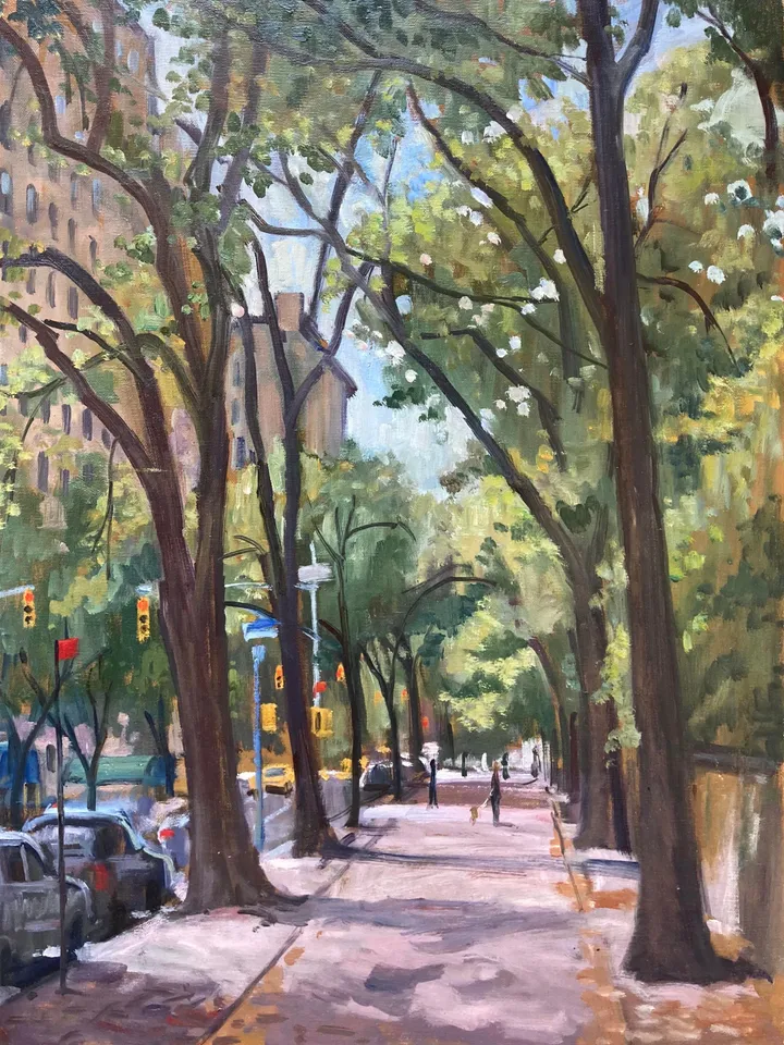 Large Original New York City Landscape Painting - Along Fifth Avenue/NYC - 18x24 Oil on Canvas, Plein Air Impressionist Signed Original