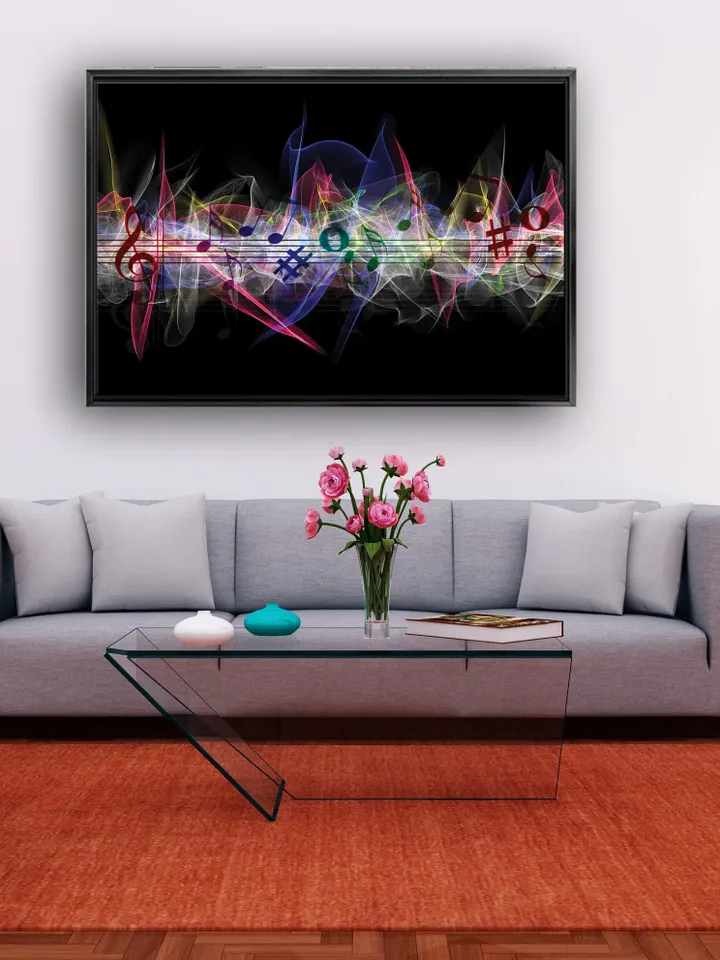 MUSIC NOTES Print on Canvas , Floating Frame Option, Modern Wall Art, Extra Large Canvas Wall Art