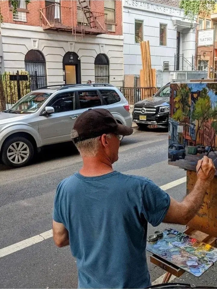 New York Cityscape Painting - White Horse Tavern/Greenwich Village/NYC- 12x19 Oil on Panel, Urban Impressionist Fine Art, Signed Original