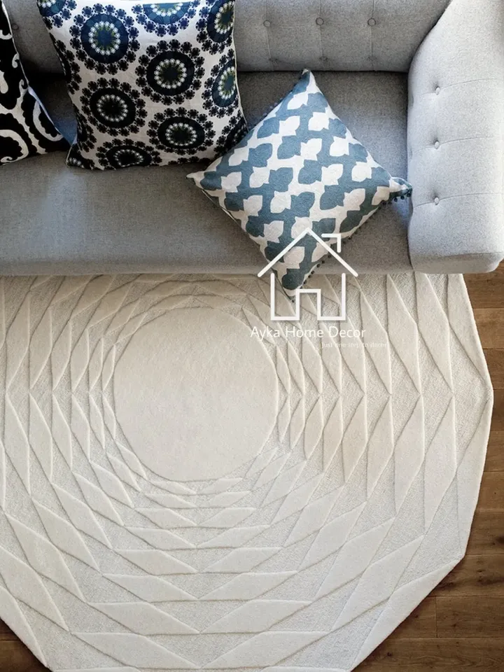 Whito Stip Woolen Handmade Area Rug For Hall Kitchen Living Room Bed Room Bath Room Dining Room Kids Room Carpet / Christmas Gift / Kids Rug