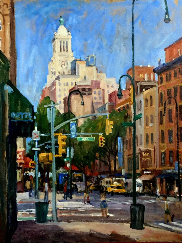 Original New York Cityscape Painting -14th Street/NYC- 16x20 Oil on Canvas, Large Urban Impressionist Fine Art, Plein Air Signed Original