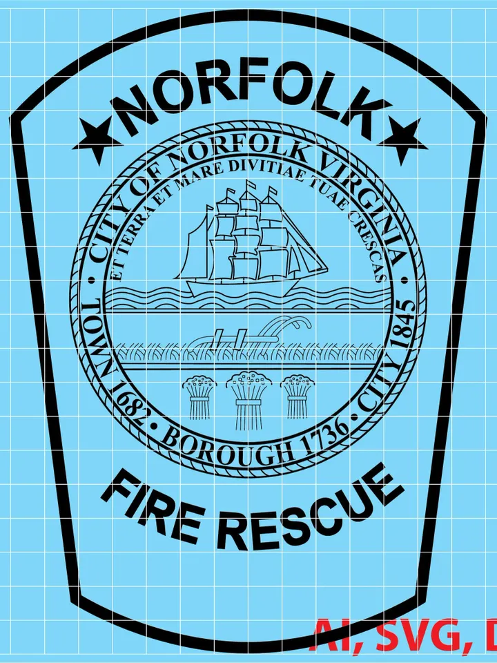 City of Norfolk Virginia Fire Rescue Badge, Logo, Seal, Custom, Ai, Vector, SVG, DXF, PNG,