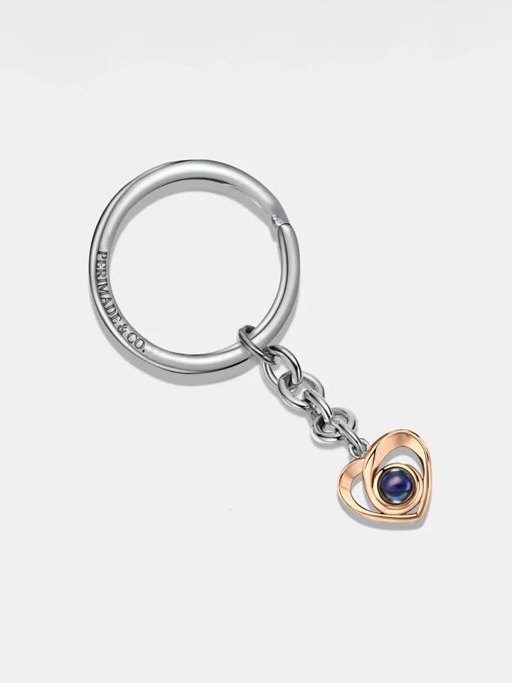 PERIMADE Heart Photo Projection Keychain • Personalized Picture Inside Key Ring • Minimalist Pet Memorial Jewelry • Trendy Best Friend Gift