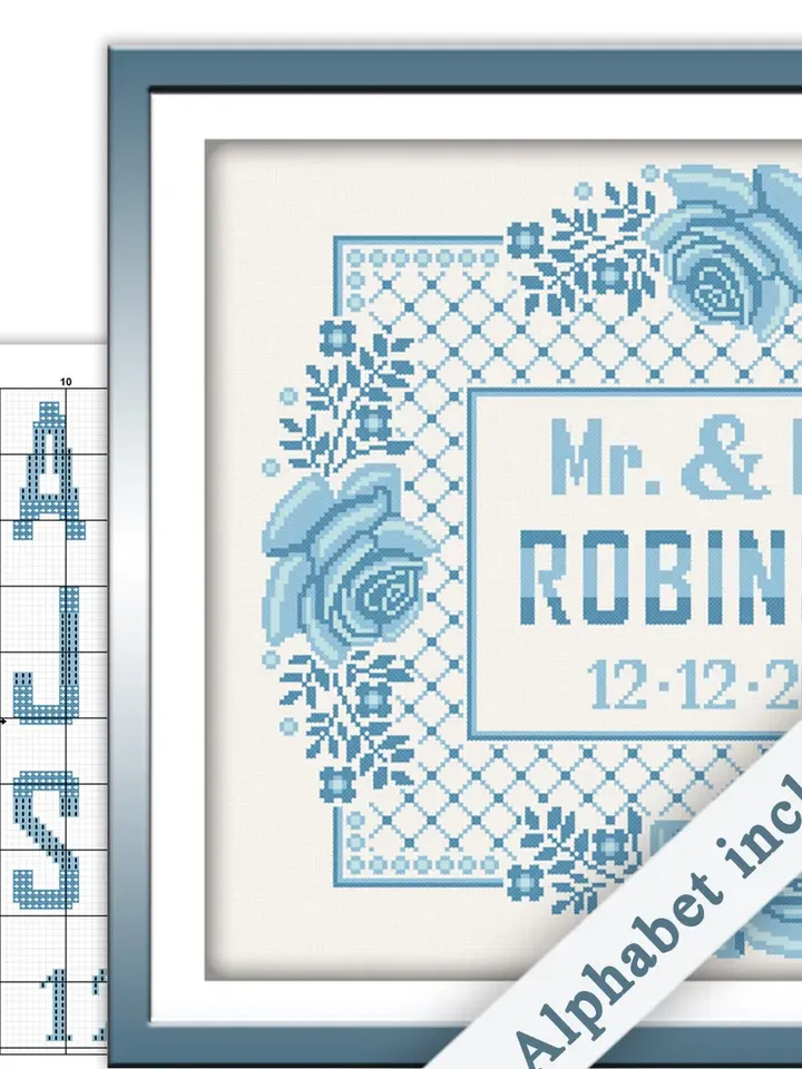 Wedding cross stitch pattern. DIY. Border cross stitch. Anniversary cross stitch.