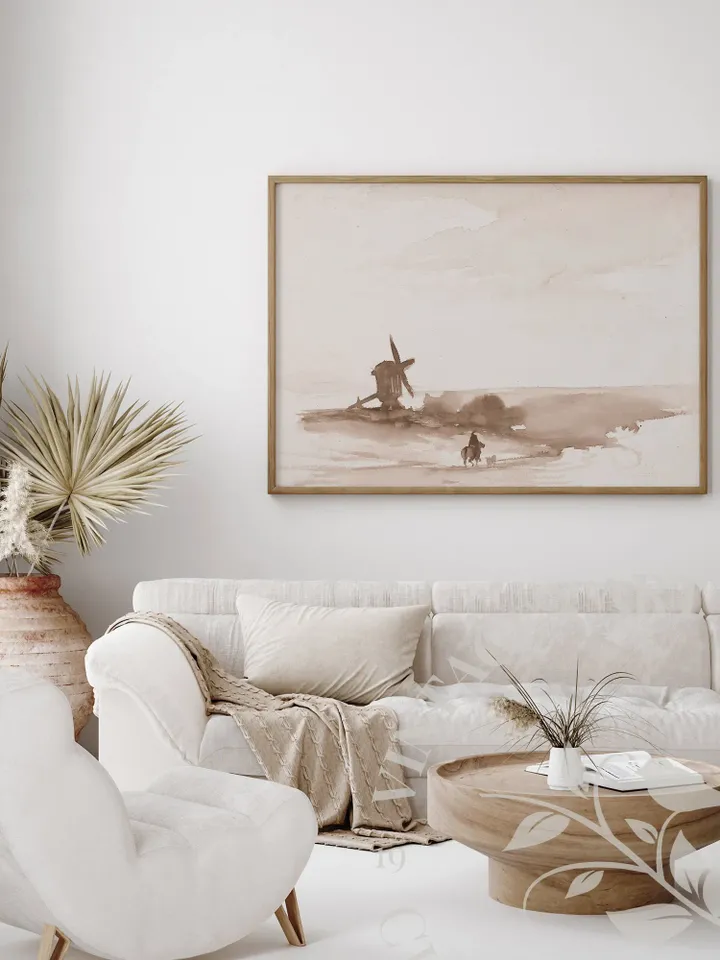 Abstract Landscape Windmill Watercolor Painting, Vintage Art Downloadable Printable Wall Art | 113