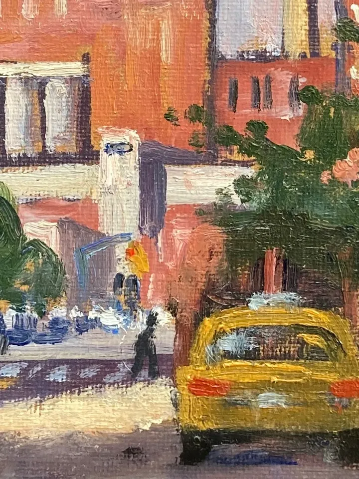 East Village NYC Cityscape Painting -From Avenue D- 8x8 Oil on Canvas, Urban Impressionist Fine Art, Signed Original