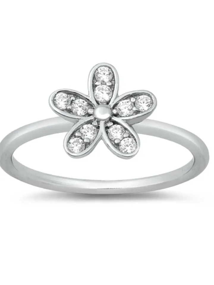 Sterling Silver Flower Ring · Thumb Ring · Cz flower ring · Sterling Silver Flower Ring with CZ · Silver Ring · Pinky Ring · Stacking Ring