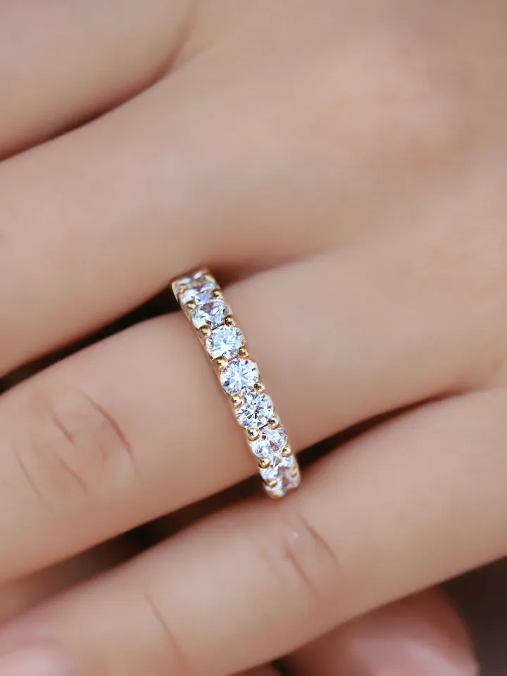 FULL ETERNITY RING | 2 Carat Moissanite Diamond Eternity Ring Band | Moissanite Round Cut Diamond Gold Wedding Ring | Women Wedding Gift