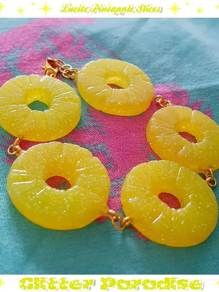 Fakelite Pineapple Slices - Bracelet - Pineapple - Hawaii - Tropical Jewelry - Fruit - Piña colada - Pineapple Bracelet - Glitter Paradise®