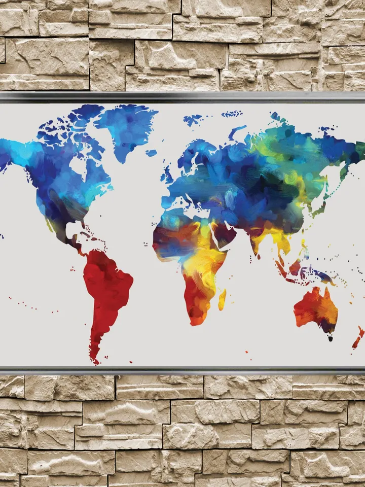 World map Print on Canvas , Floating Frame Option, Modern Wall Art, Extra Large Canvas Wall Art
