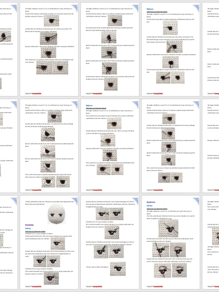 Embroidered eyes for crochet doll Pattern, Embroidery face of amigurumi doll
