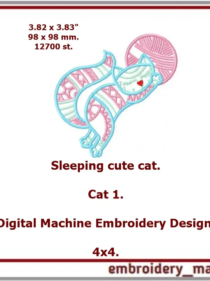 Embroidery designs set of 8 designs of cute and bright cats 4x4