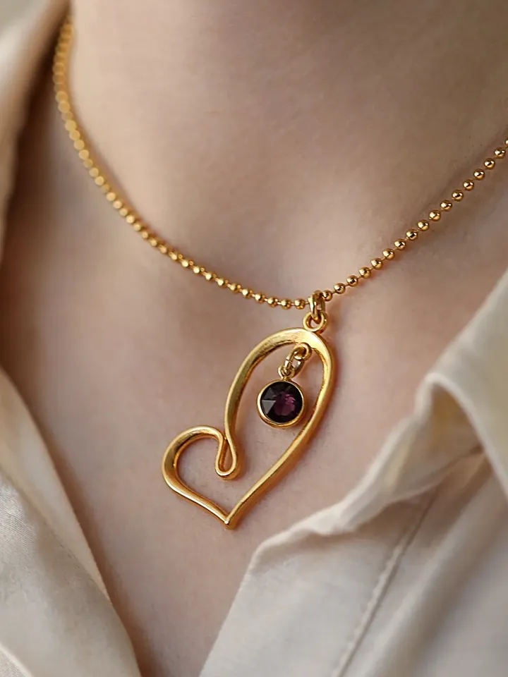 Trendy Heart Necklace with Birth Gemstone, Pretty Gold BIRTHSTONE NECKLACE, Ball Chain Necklace, Anniversary Gift For Mom Sister Grandma