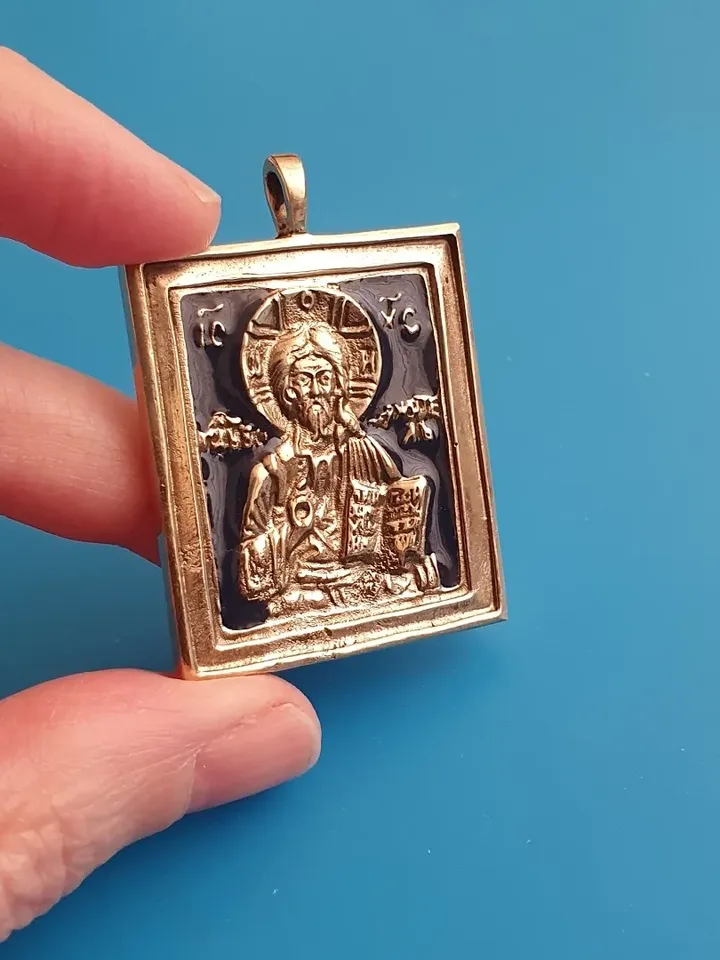 Jesus Christ pendant | brass icon colorful enamel | copy of an ancien icon 19 c. | Orthodox store