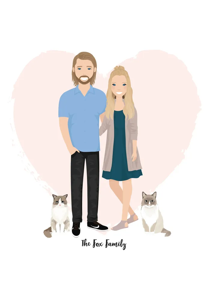 Custom Couple Portrait with pet, Christmas illustration, First paper housewarming gift