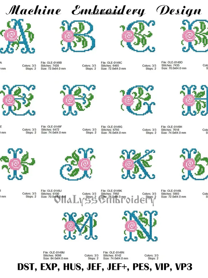 Cross Stitch Rose Font machine embroidery designs