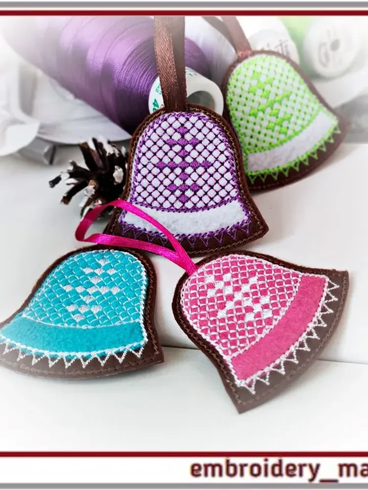 In the hoop Christmas gingerbread bell 1 embroidery design
