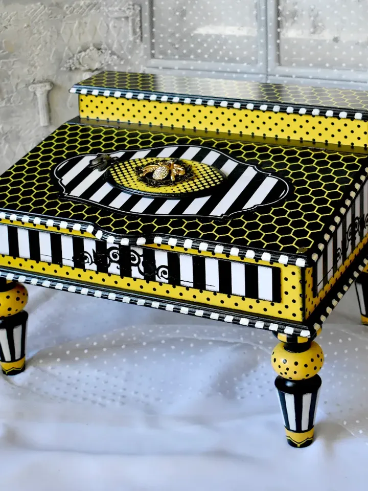 Bureau for papers and documents in black-white-yellow color