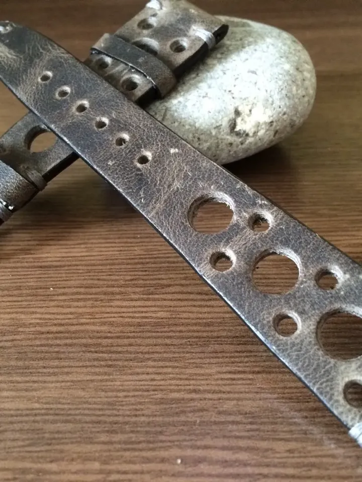 Leather watch straps 20mm in Rally Style, Distress Grey Genuine Leather Watch Band in 19mm Racing Style, Anniversary gifts for boyfriend