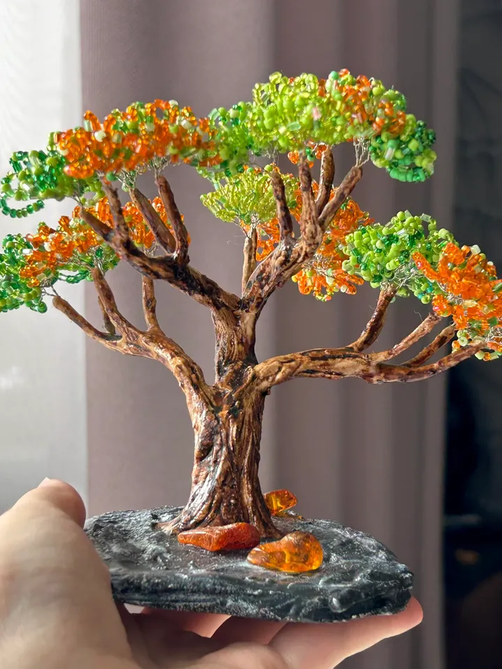 Handmade artificial bonsai with amber