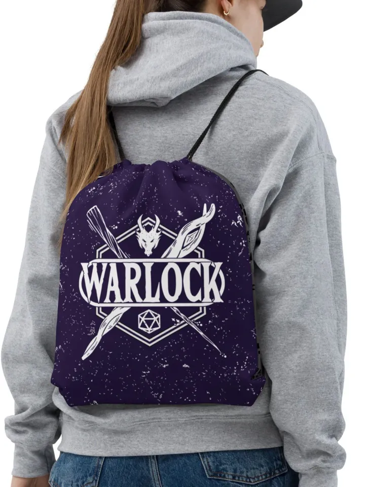 Warlock TTRPG Class Drawstring Backpack | TTRPG String Strap Bag, Light Beach Bag, DnD & Pathfinder Polyester Accessory