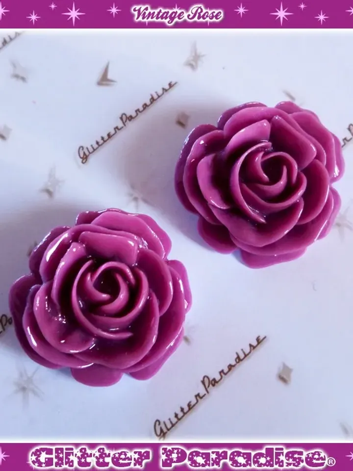 Vintage Rose - Earrings - Rose Earrings - Rose Clip-ons Earrings - Vintage Roses Jewelry - Romantic Flowers - 50s Floral - Glitter Paradise®