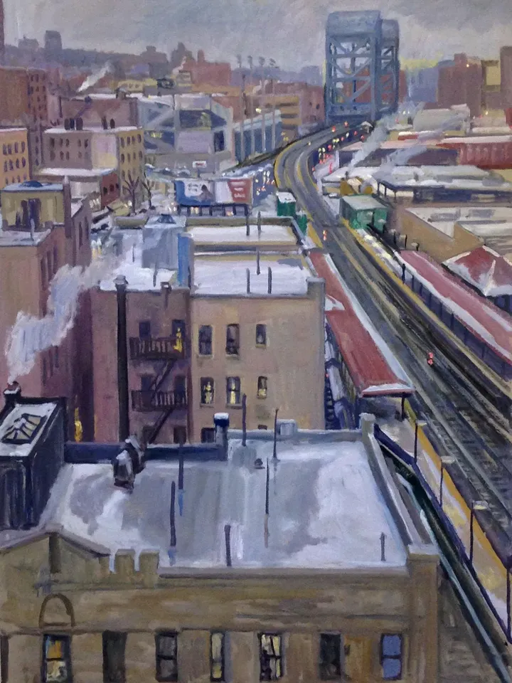 Large New York Cityscape Painting -Snowy Rooftops/NYC- 27x36 Oil on Canvas, American Realist Urban Winter Scene, Signed Original