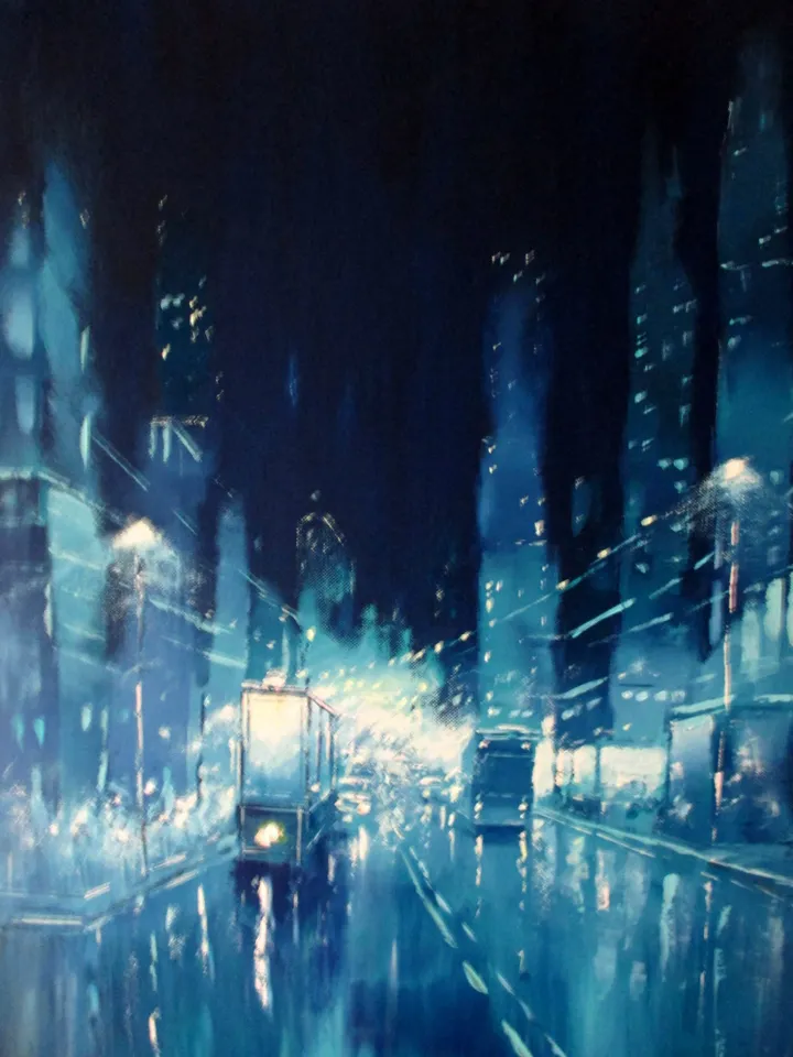 Cyberpunk Painting "TRON STREETS" Original Oil Painting on Canvas, Modern City Original Art by "Walperion Paintings"